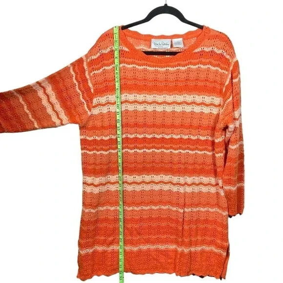 Vintage Diane Von Furstenberg Oversized Orange Striped Crochet Knit Sweater, 1X - Picture 7 of 8